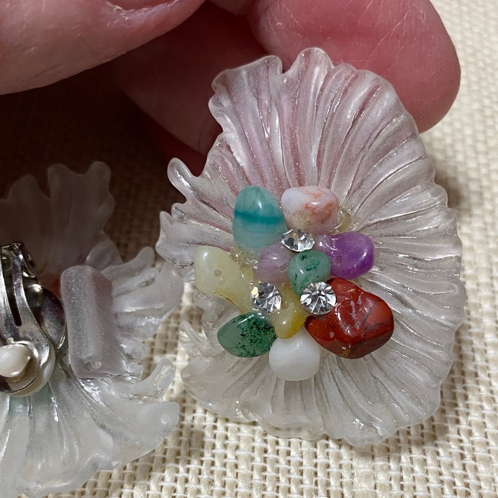 Vintage natural gemstone chip Clip-On Earrings - Picture 5 of 12